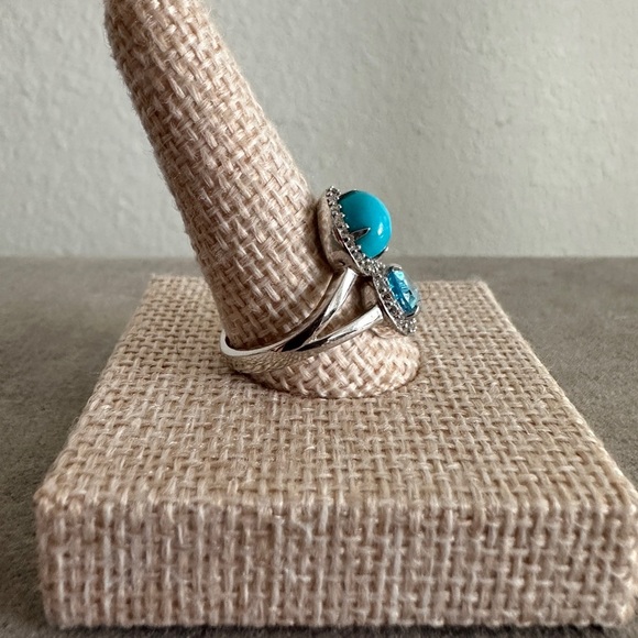 925 STERLING SILVER BLUE TOPAZ TURQUOISE & MOONSTONE Ring by Colleen Lopez - Picture 4 of 8